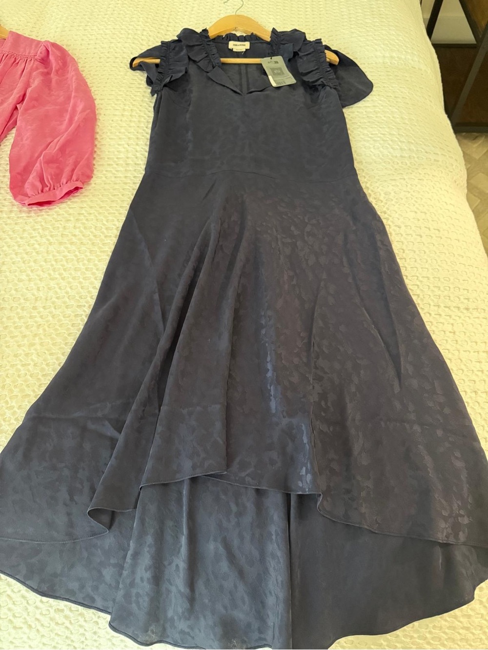 Zadig&Voltaire silk Navy Ruffle-Shoulder Midi Dress